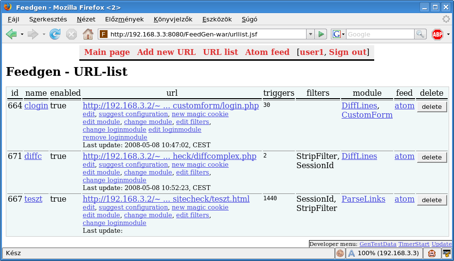 29. ábra: Képernyőkép az elkészült program webes felületéről